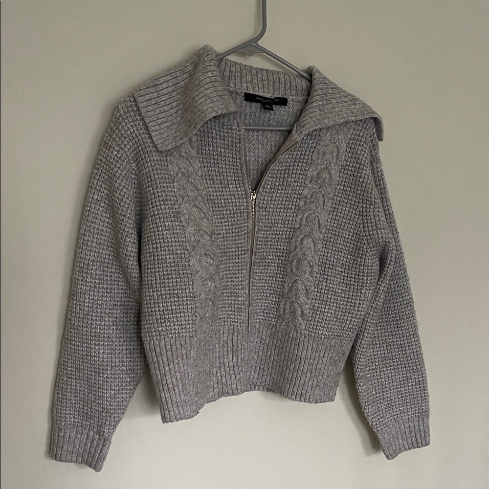 Marc New York Gray Zip-Up Cable Knit Cardigan